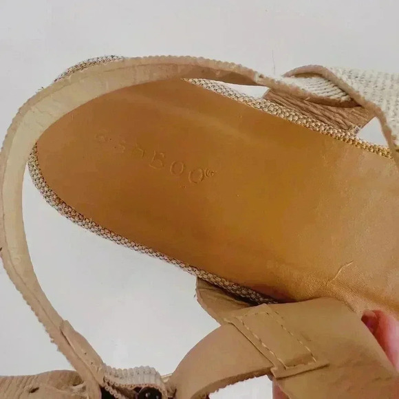 Bamboo Platform Espadrille Sandals Cream and Gold Canvas Woven Size 10 - Picture 7 of 10